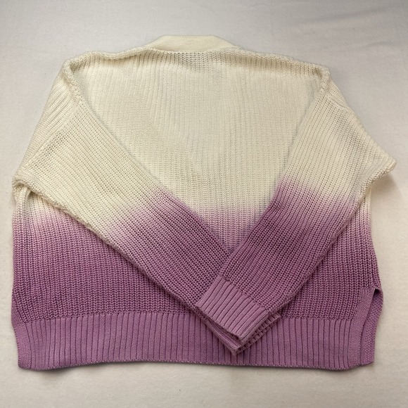 Ann Taylor Medium Cardigan Sweater Cream Purple Ombre Knit Button Front - Picture 6 of 9
